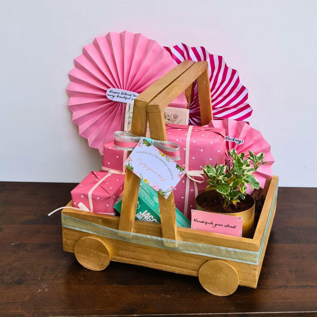 Wooden Cart Gift Basket