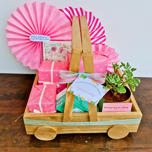 Wooden Cart Gift Basket