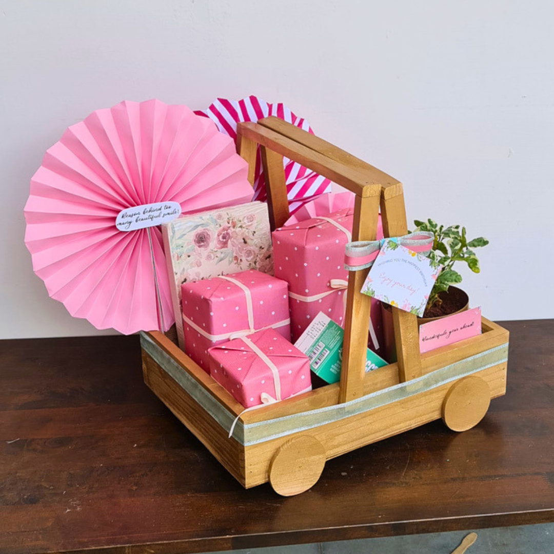 Wooden Cart Gift Basket