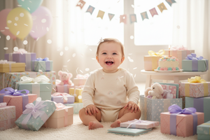 baby girl with some gifts