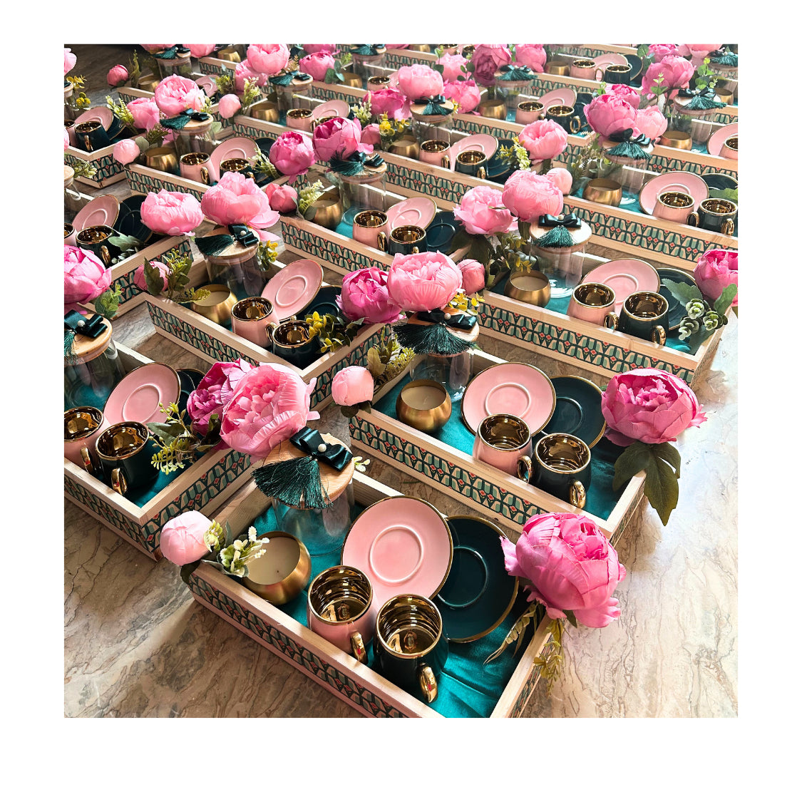 Baby Pink & Bottle Green Coffee Cup Sets